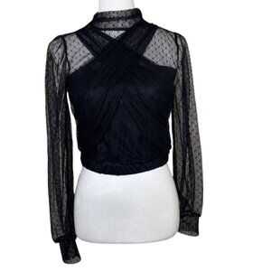 Evolutionary Women's Mesh Polka Dot Bishop Sleeve Top Sz S